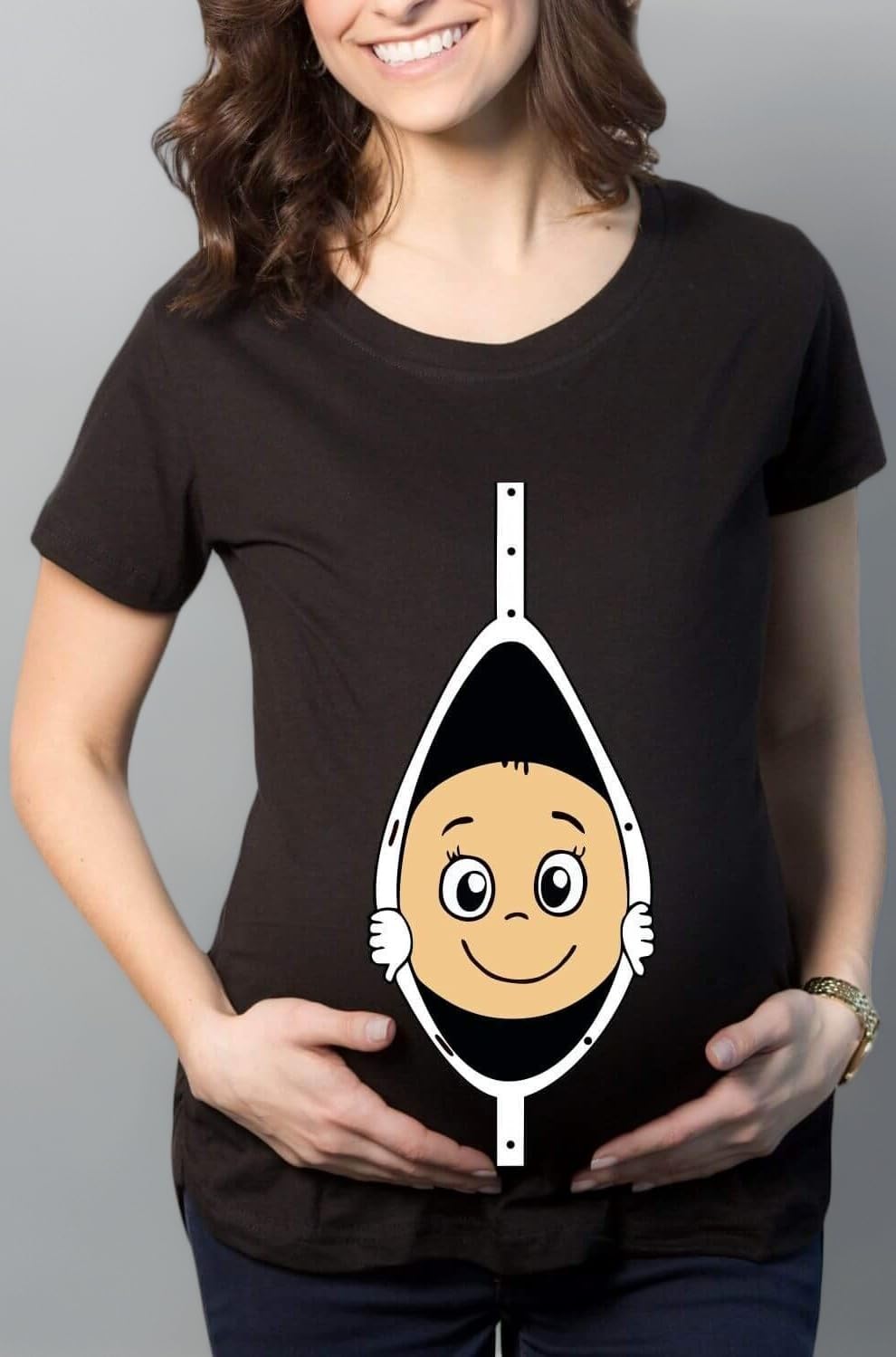 Mothers Day Cute Baby Women's Pregnancy Maternity T-Shirt Top Tee Round Neck Half Sleeves - Black Large