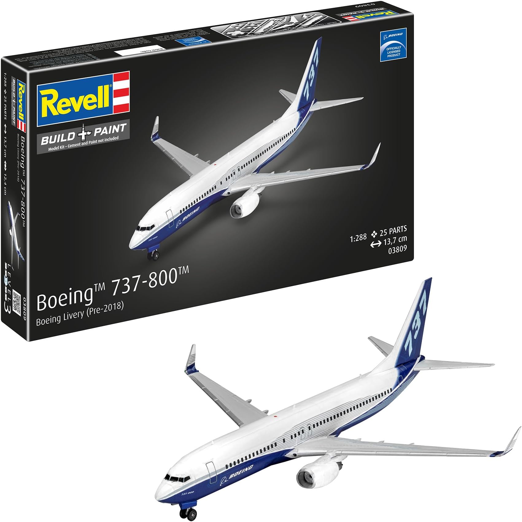 03809 Boeing 737-800 1:288 Scale Unbuilt/Unpainted Plastic Model Kit Age 14+, White