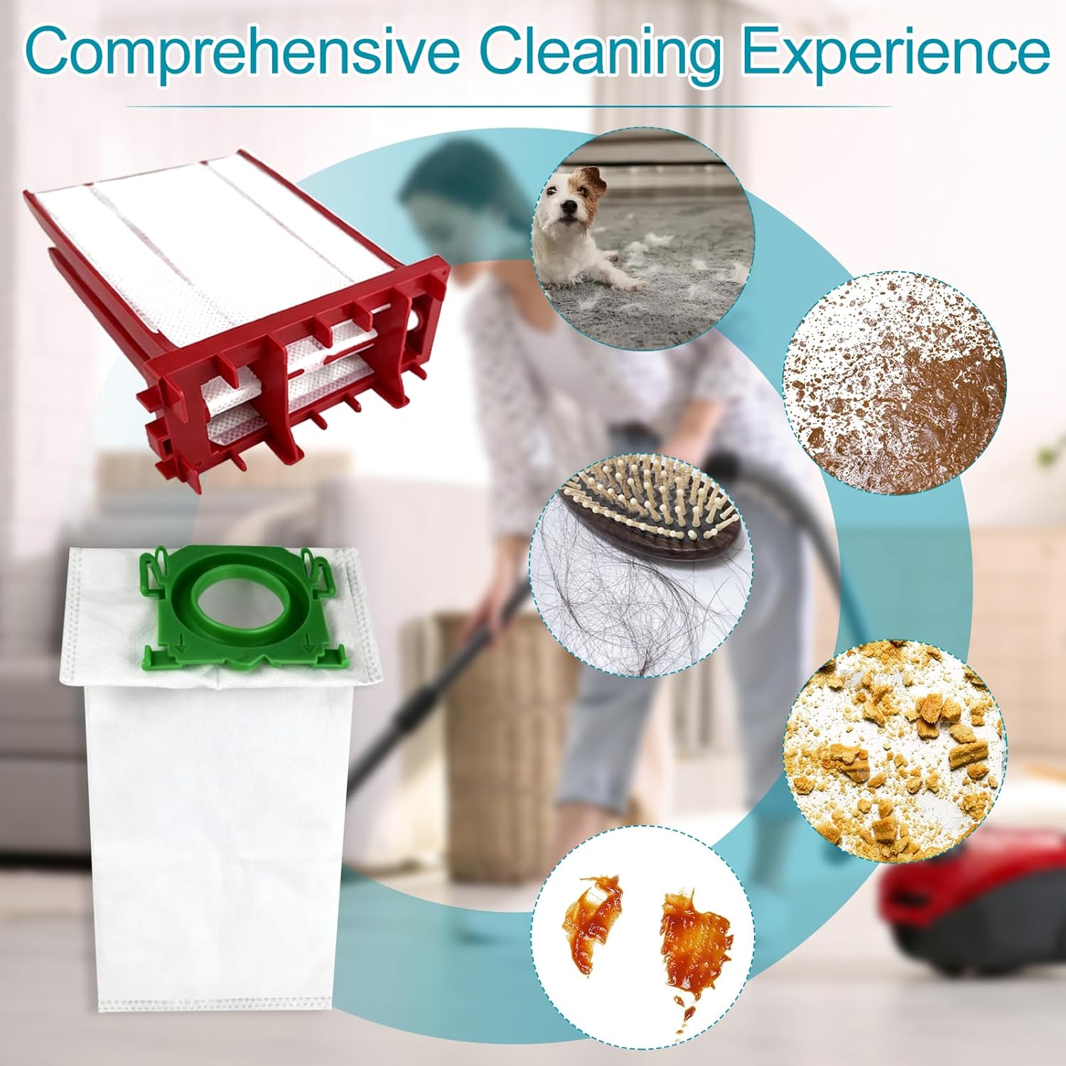 10 Pack Vacuum Bags Compatible with SEBO Airbelt K Series | With Exhaust Filter & 6608ER Micro Hygiene and Pre-motor Microfilter Filter, Fit SEBO Airbelt K Service Box, #6629ER