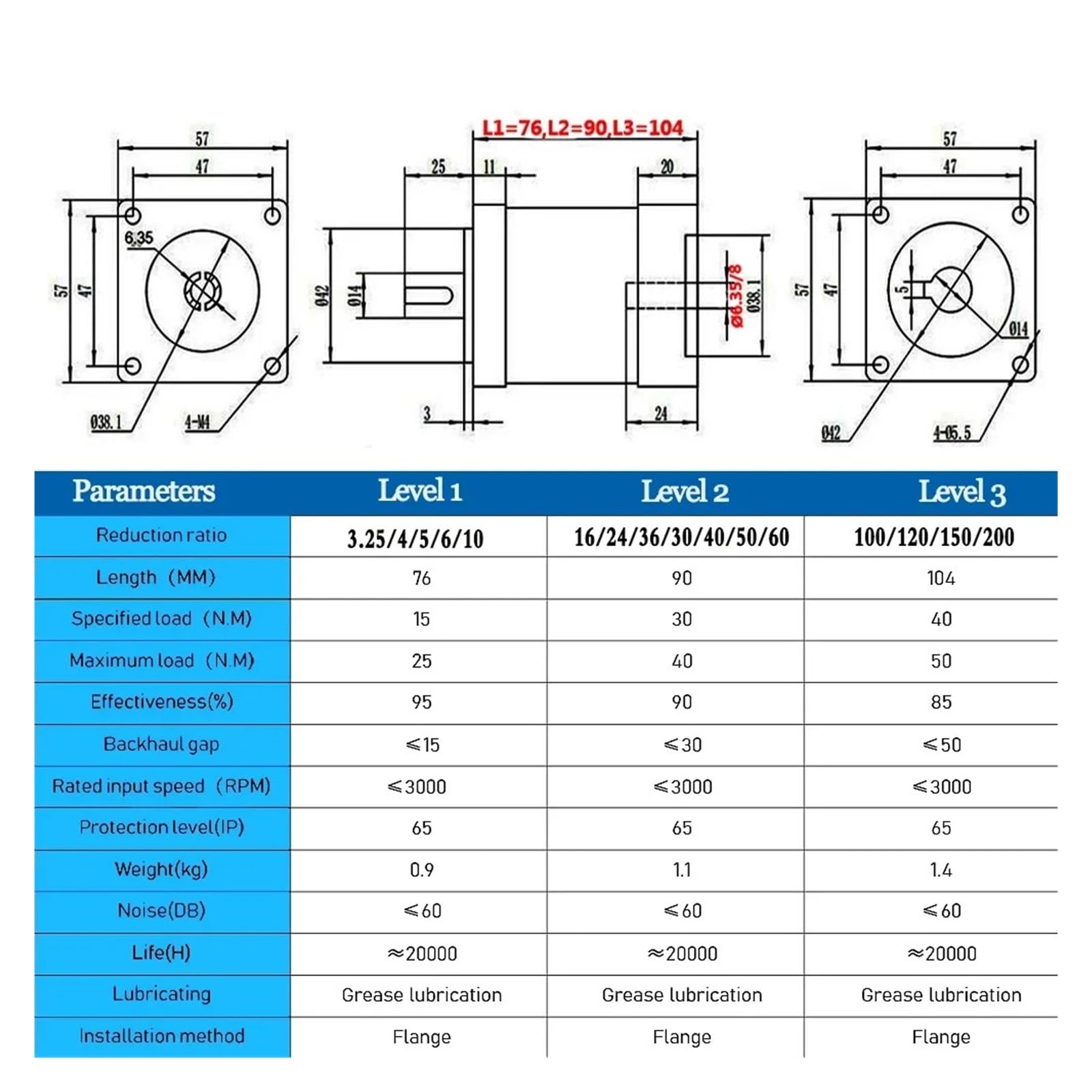 Nema 23 Planetary Gearbox Gear Speed Ratio 3 5 10~200:1 Stepper Motor Nema23 Planetary Reducer Brushless Motor Step-down Gearbox(Ratio 50 to 1,Input 8mm)