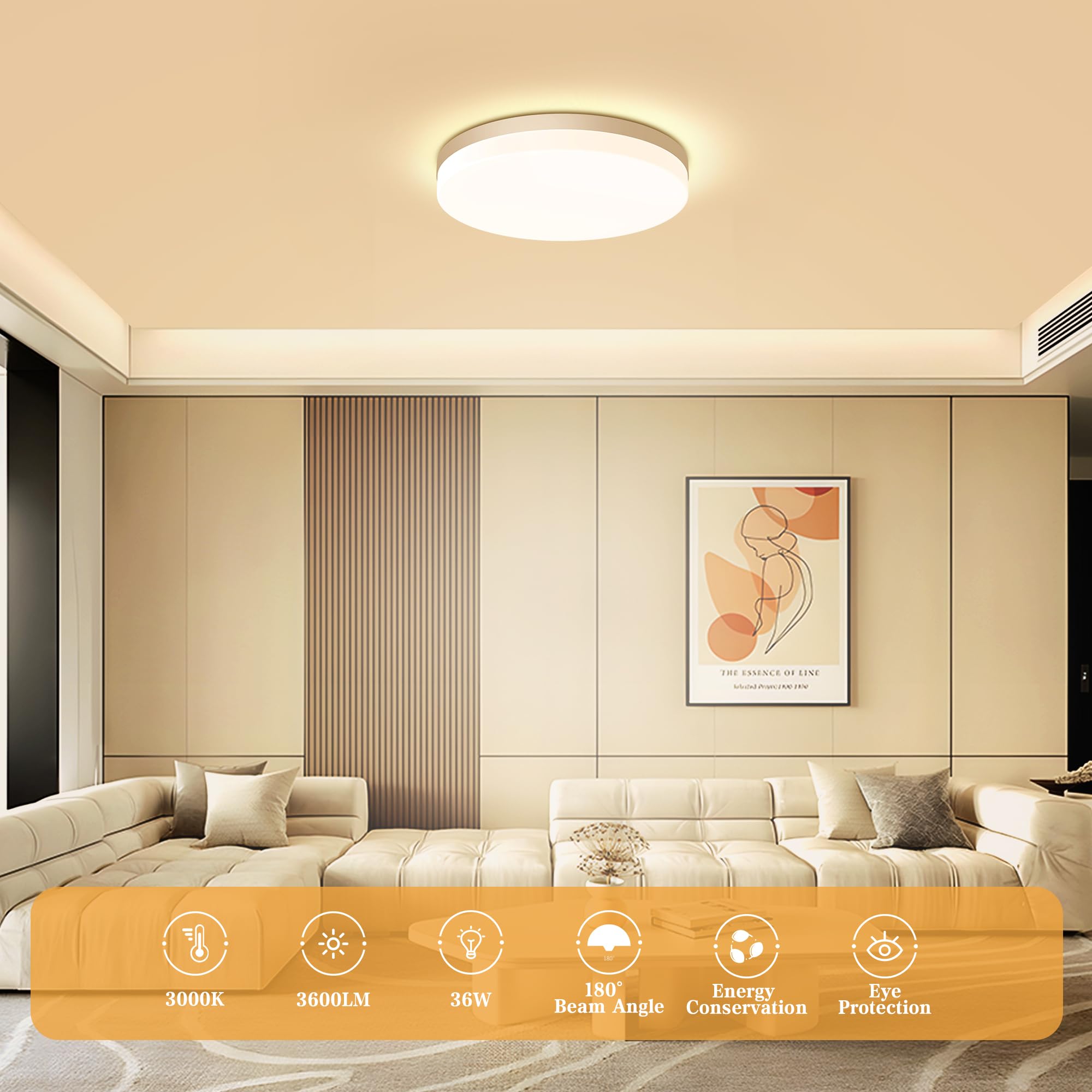 EASY EAGLE Plafon LED Redondo 36W, 3000K Lampara Led Techo 3600LM, IP44 Impermeable Luz Modern, Plafones para Cocina Baño Cocina Sala Dormitorio Balcón Pasillo Ø23CM