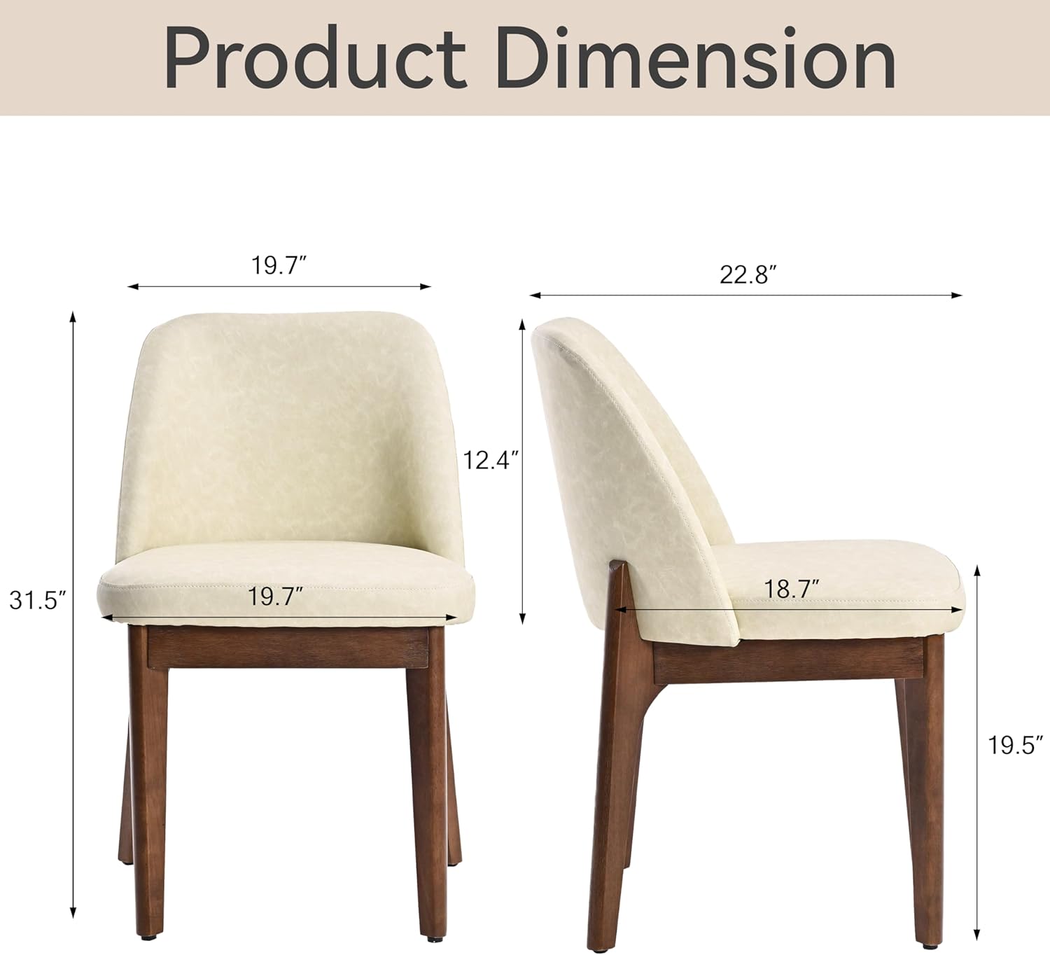 VKNOW Modern Dining Chairs Set of 2, Faux Leather Kitchen Chairs with Wood Legs, Upholstered Side Chair for Kitchen Dining Room, Beige