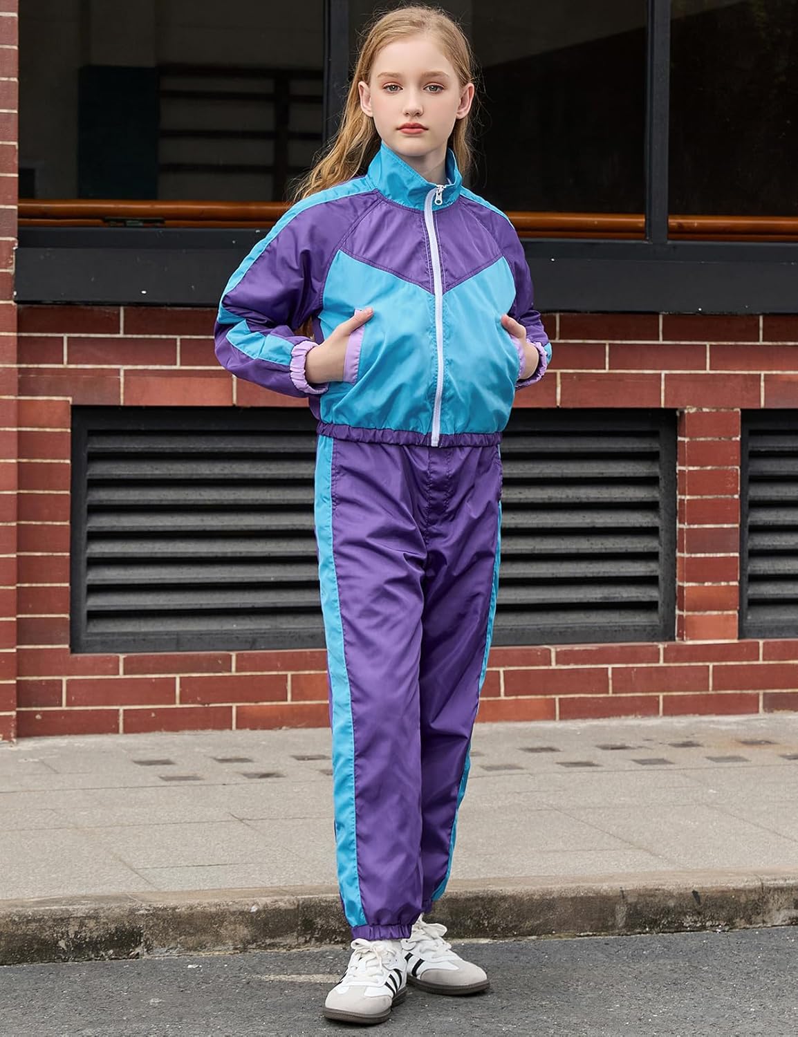 Perfashion Girls' Clothing Sets 2 Piece 80s 90s Outfits Neon Jacket Pants Hip Hop Dance Tracksuit Set 4-13Y