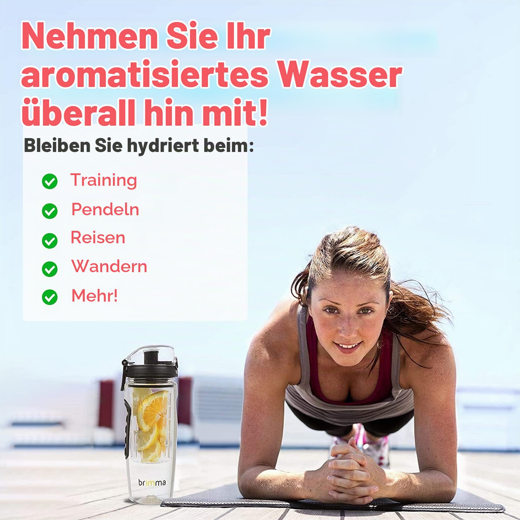 Brimma 1L Trinkflasche mit Früchtebehälter - Wasserflasche mit Fruchteinsatz - Auslaufsichere Sport Flasche - Sportflasche Water Bottle - Passt in Jede Sporttasche, Schultasche, Rucksack
