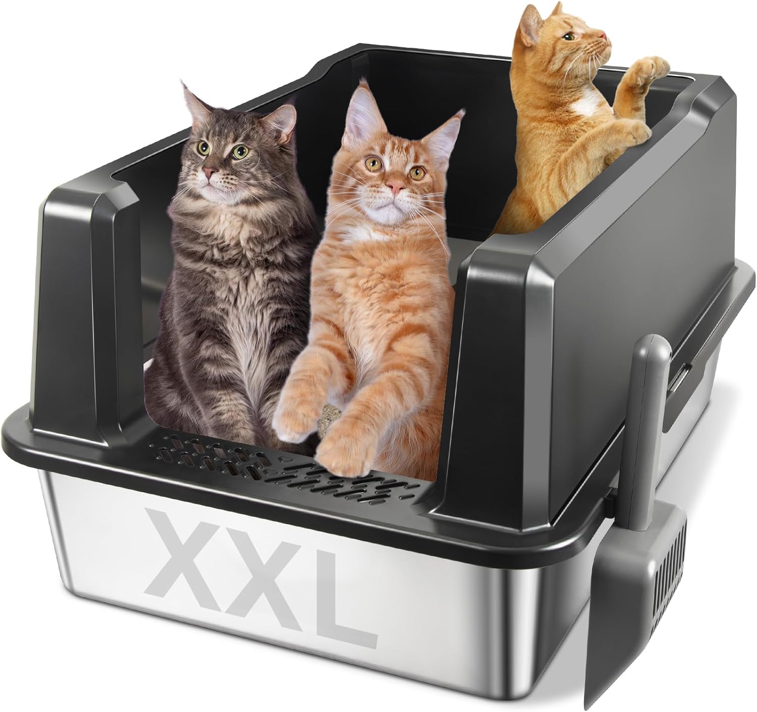 Stainless Steel Litter Box, XXL Metal Litter Box 28"x20"x14" High Sides,Jumbo Cat Litterbox with Lid Extra Large for Big Kitty, Multiple Cats, Never Absorbs Odors, Non-Stick