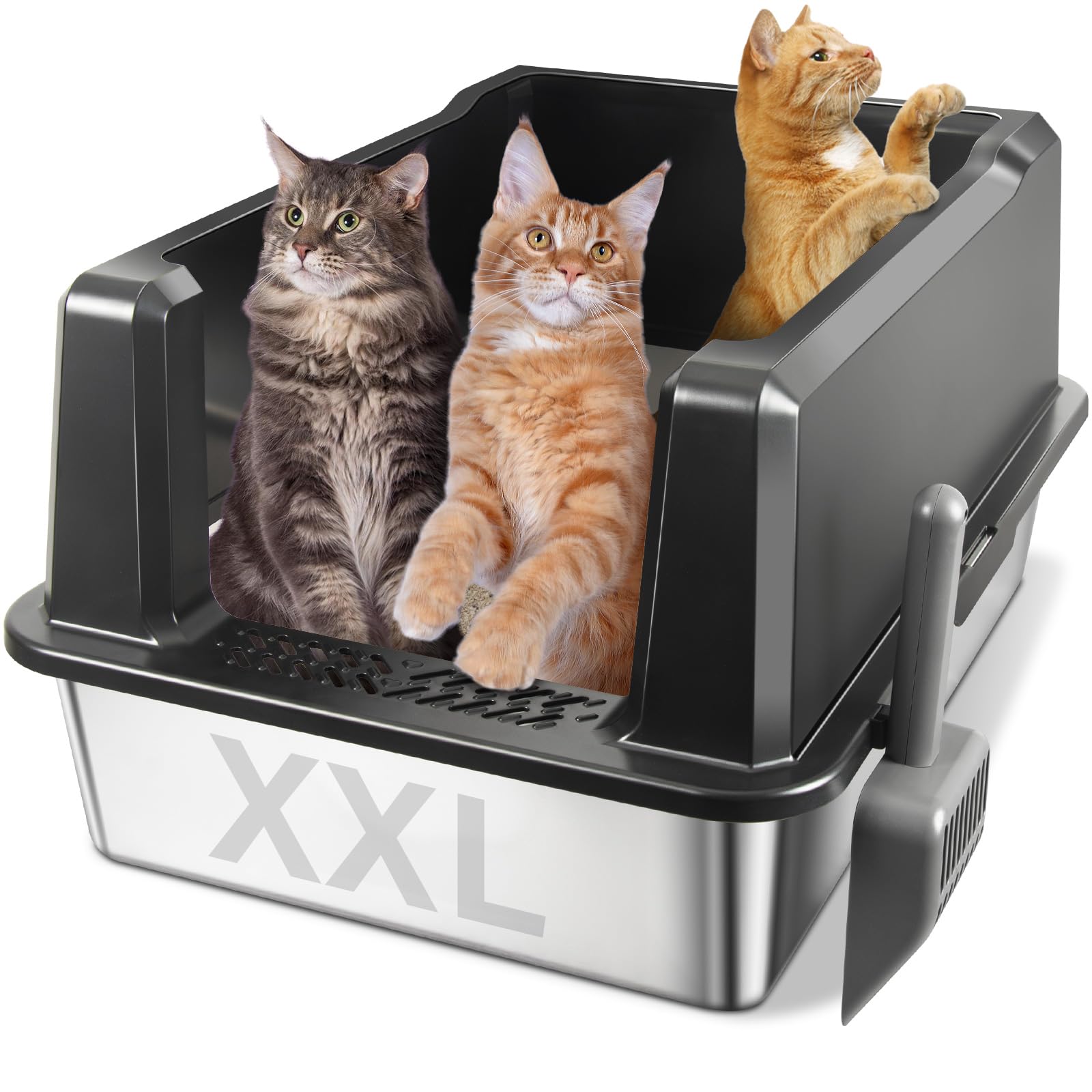 Nyutu XXL Stainless Steel Litter Box with Lid, Jumbo 28"x20"x14" Metal Litter Box with High Sides, Cat Litterbox Extra Large for Big Kitty, Multiple