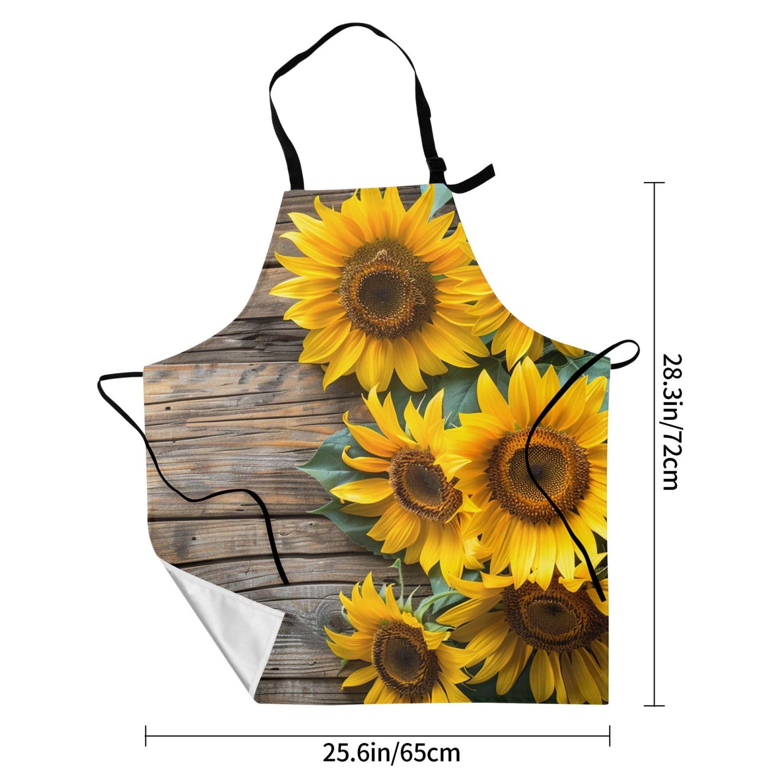 Mount Hour Autumn Sunflowers Wood Pattern, Women Kitchen Apron with Adjustable Neck Adult Size, For Cooking Painting, Gift
