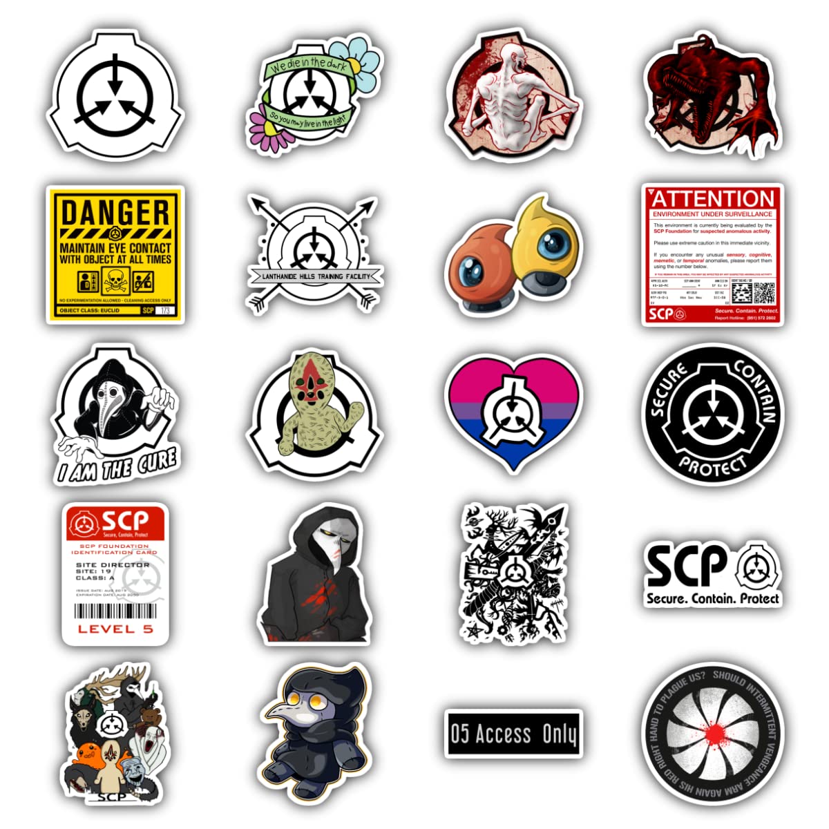 20 Pcs Stickers Packs SCP Aesthetic Foundation Colorful Decal Vinyl Sticker Waterproof for Water Bottle Computer Laptop Luggage Phone Car Skateboard Bumper