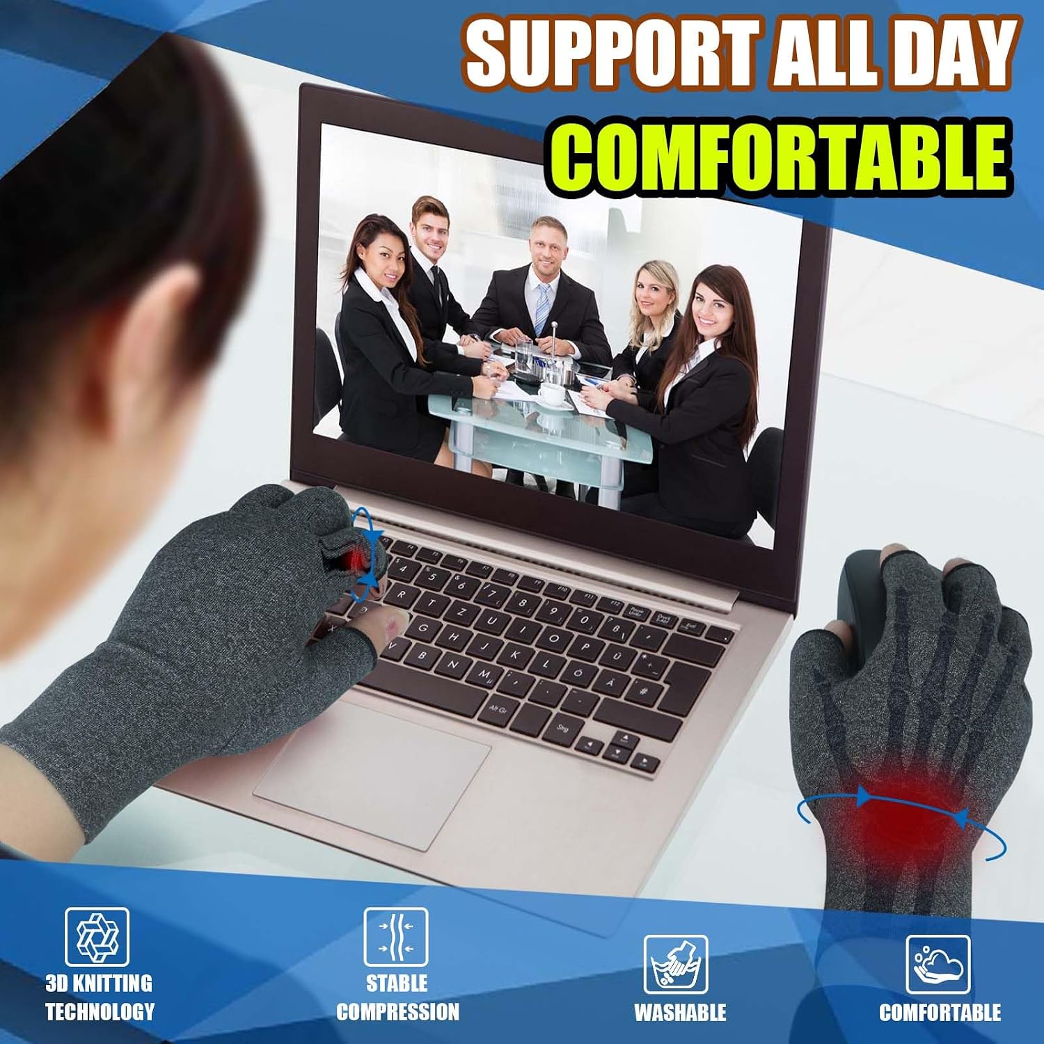 2 Pairs Arthritis Gloves for Women Men, Hand Compression Gloves Relieve Pain from Carpal Tunnel, Rheumatoid, Osteoarthritis, RSI, Fingerless Glove Support Typing (Large, Pink1+Pink1)