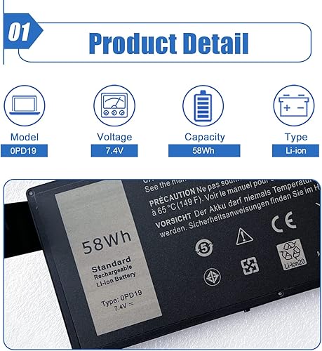 Miniatura 2 de Dentsing OPD19 - Batería para laptop para DELL Inspiron 14, 5442, 14, 5443, 14, 5445, 14, 5447, 14, 5448, 14, 547, 15, 5542, 5543, 5545, 5547, 15,
