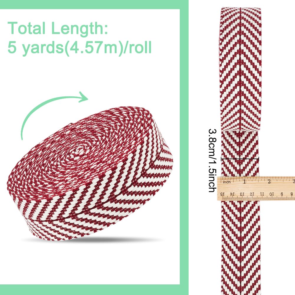 BENECREAT 5 Yards Polycotton Webbing, 1-1/2 inch Wide Dark Red Jacquard Ribbons, Flat Jacquard Webbing with Arrow Pattern for Webbing Bag Handles, Tote Bag Webbing, Fabric Tape