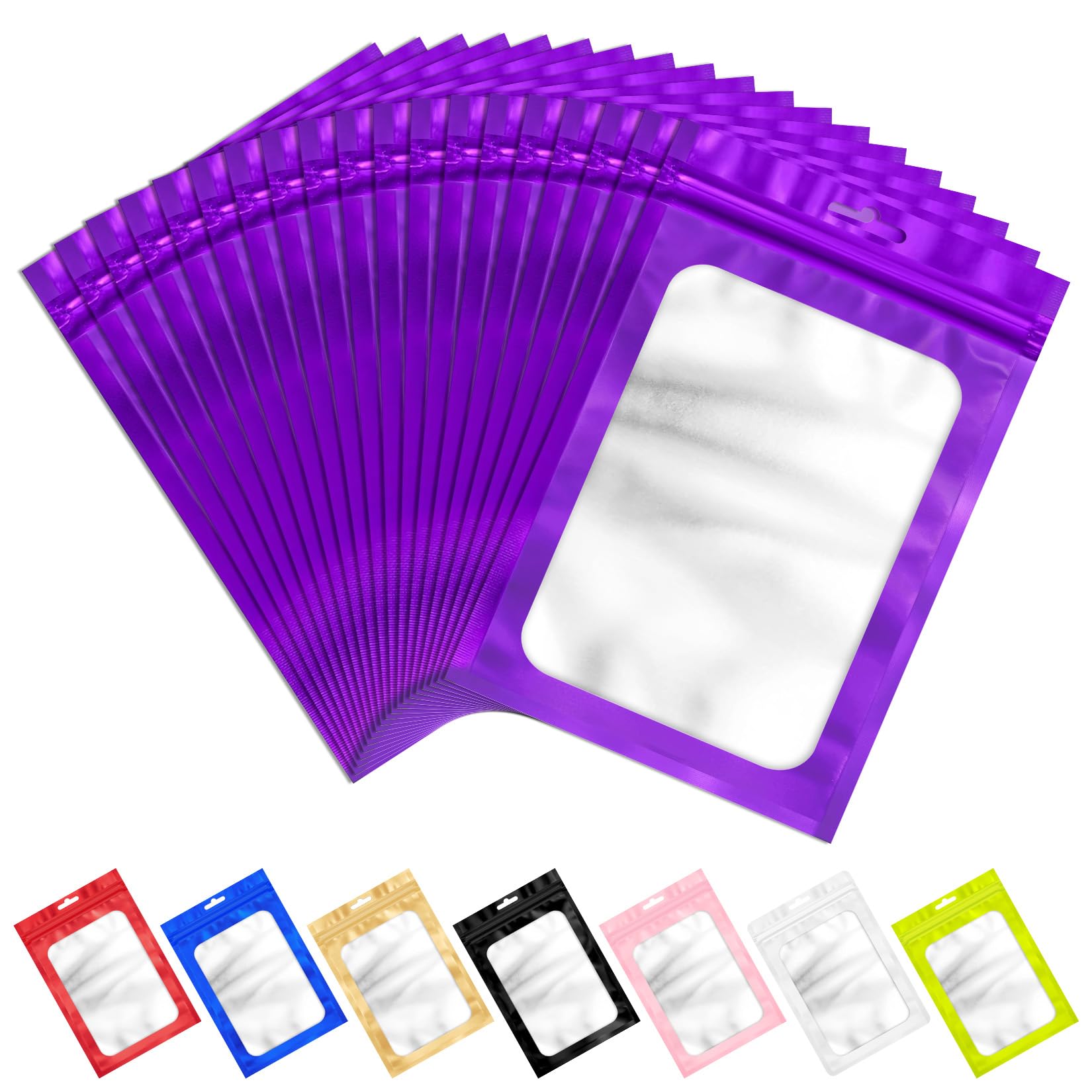 100 Pieces Resealable Mylar Bags with Zipper and Frosted Clear Window Smell Proof Bags Packaging Bag Foil Pouch Zipper Bag for Food Self Sealing