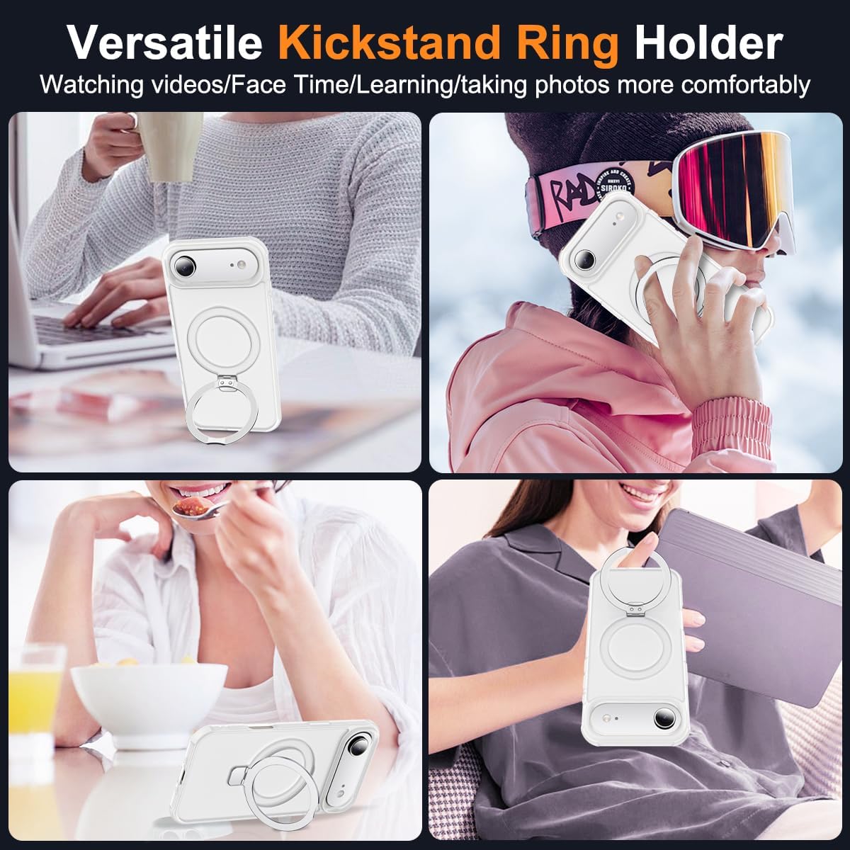 Compatible with iPhone 17 Air Case with Invisible Magnetic O-Ring Stand Military-Grade Phone Case for iPhone 17 Air 6.5" [Compatible with Mag-Safe][Great Grip Feeling],Translucent - Image 5