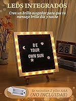 Vista 2 de Tablero de letras de fieltro intercambiable con luces LED, letreros personalizados de mensajes de 10 x 10 pulgadas, soporte de madera y 450 letras