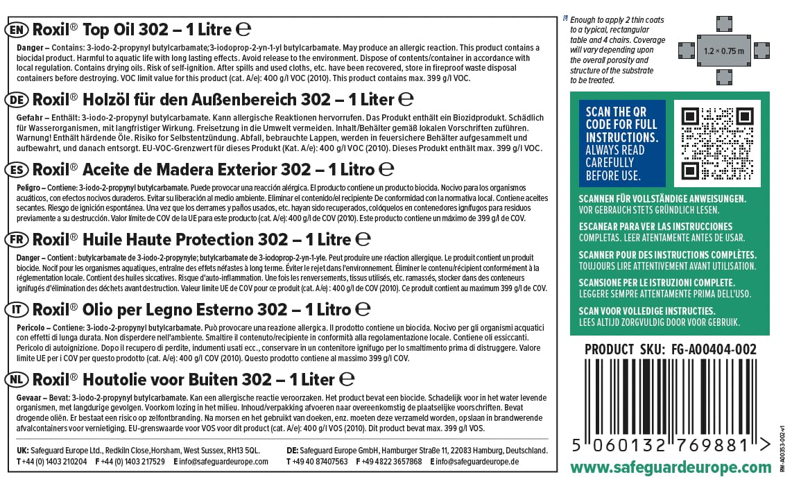 Roxil Olio Impermeabilizzante per Legno Esterno 1L Finitura Opaca Asciugatura Rapida