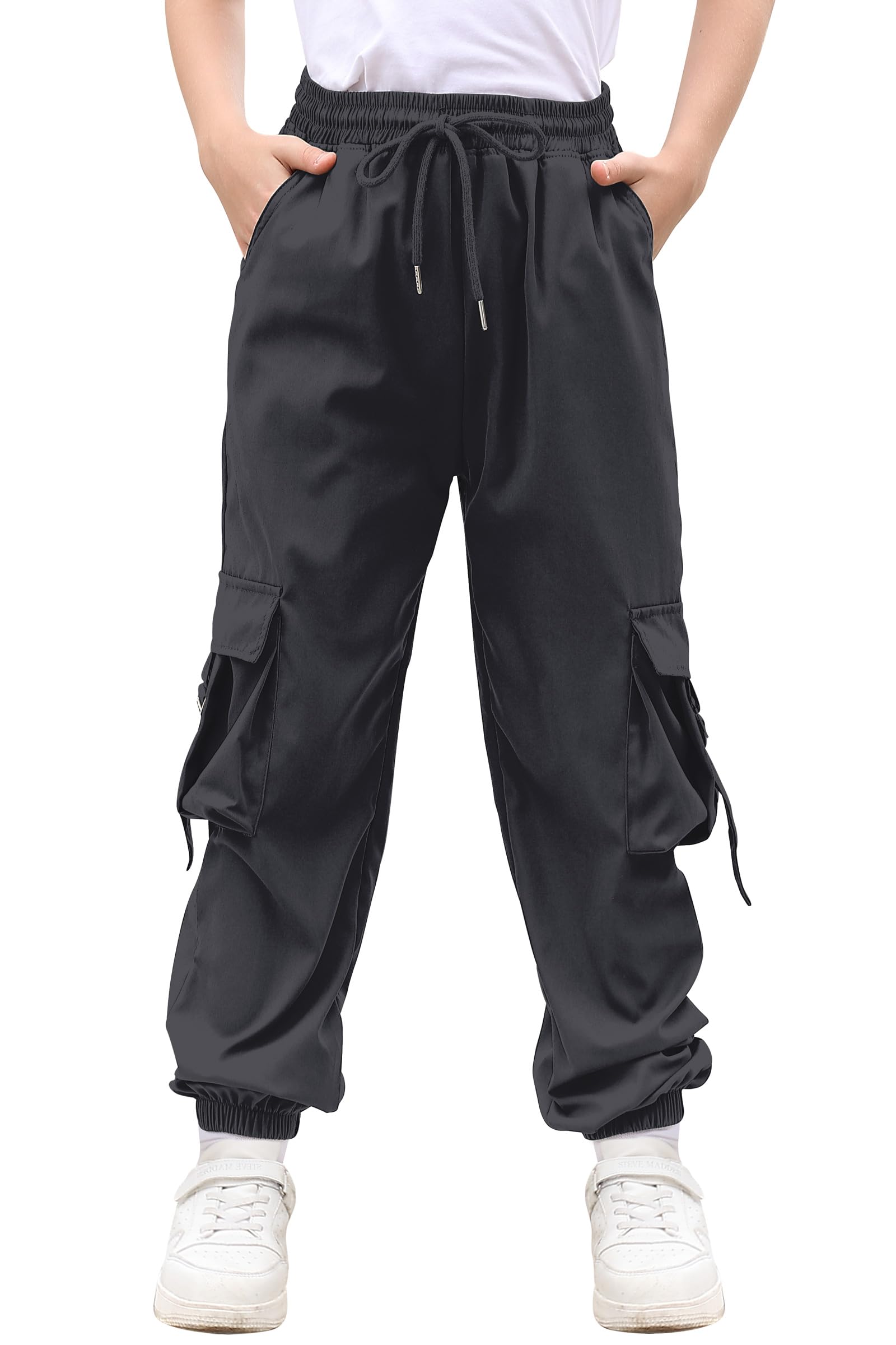 RAISEVERN Boys Cargo Joggers Pants Elastic Waist Casual Jogging Trousers with 6 Pockets 7-14 Years