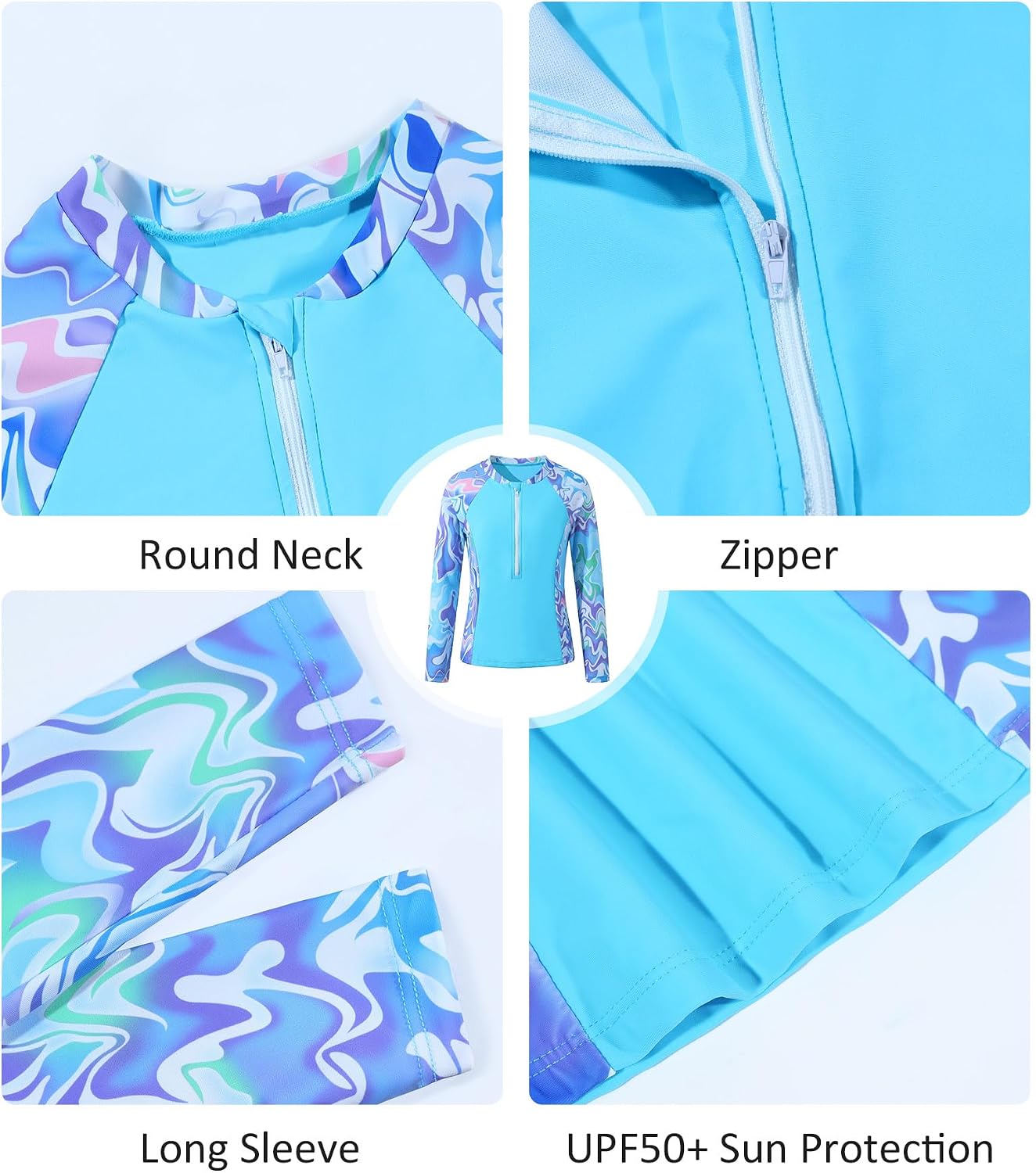 Girls Rash Guard Swimsuit Set Long Sleeve Bathing Suits UPF 50+ Swimwear 7-14Y