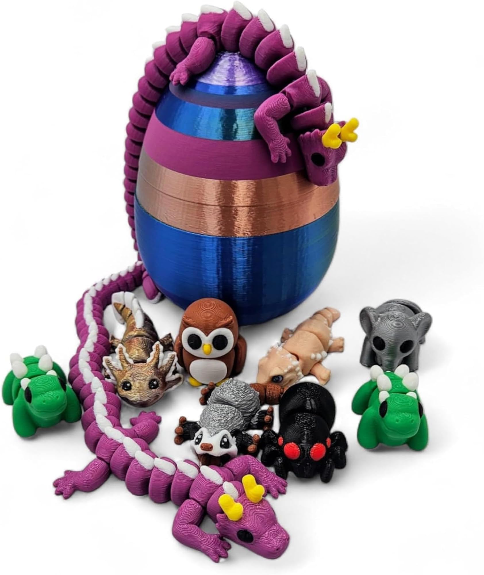 - 10 Pack Mystery Mini Animal Packs - 3D Printed Articulating Figurines - Unique and Fun Designs Includes Mystery Egg - (10 Pack)