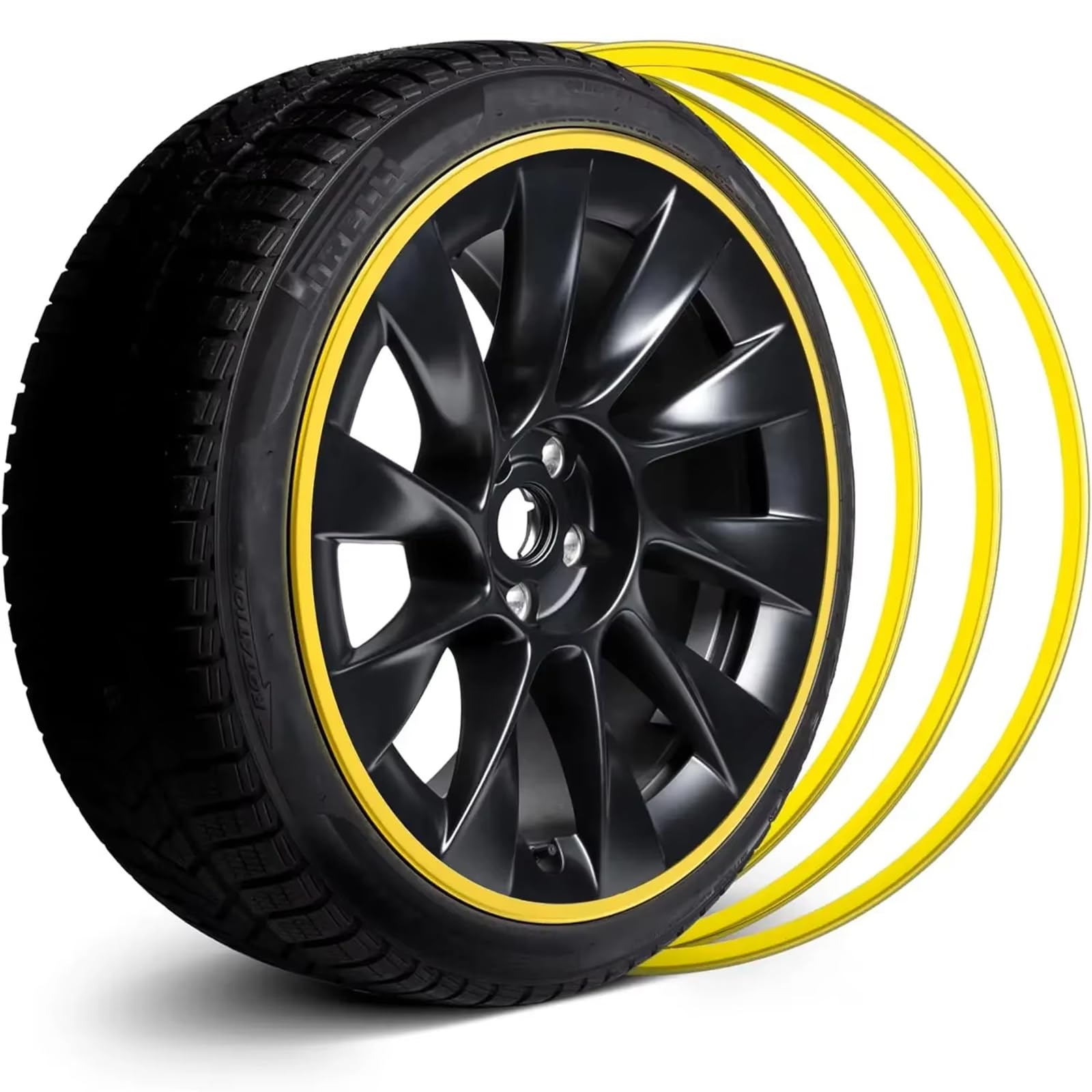 8M Car Rim Protector Strip, Compatible with Dodge Caliber JCUV Durango SRT, Wheel Decoration Ring, Anti-Collision Sticker,1-Yellow