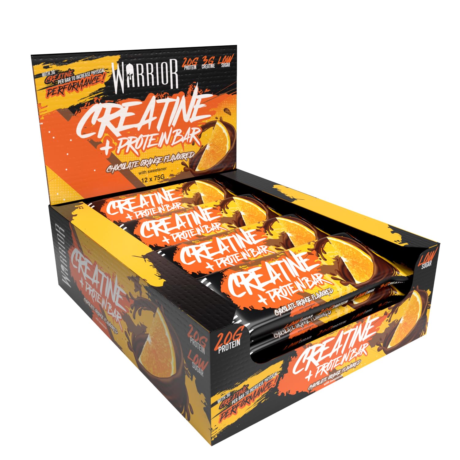 RAW Creatine Protein Bar, 20g High Protein Oat Flapjack With 3g Creatine, Low Sugar Protein Bar, Gym Snack For Muscle Growth & Recovery, Pre Or Post Workout, 12 x 75g(Chocolate Orange)