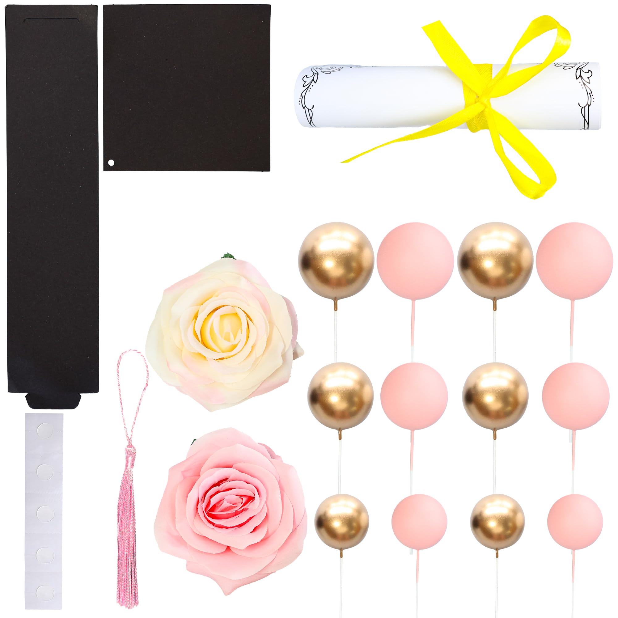 Gyufise 40Pcs 2026 Graduation Cake Topper Decoration Diploma Done Diploma Grad Cap Cake Pick Balloon Flower Prom 2026 Cake Decorations for Class of 2026 Congrats Grad Party Supplies Gold Pink - Image 4