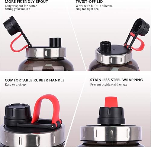 Miniatura 3 de FORWEWAY - Botella de agua de galón con pajita, a prueba de fugas, con asa, botella de agua de plástico portátil, sin BPA, para gimnasio y