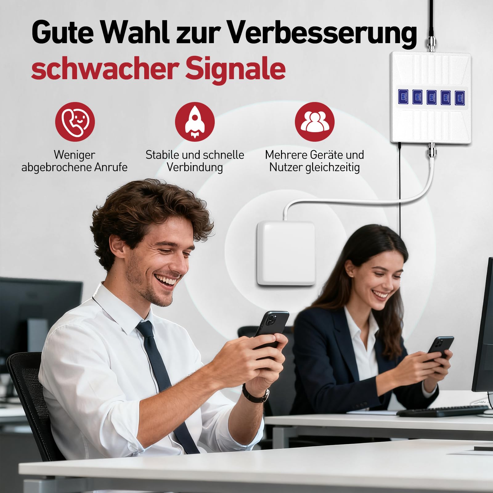 Mobilfunk Verstärker für Haus und Büro, 5G Ready Signalverstärker Handy für alle Netze (Band 28/8/3/1/7), 70dB High Gain Handyempfang Verstärker mit 10dBi Richtantenne & LCD-Display