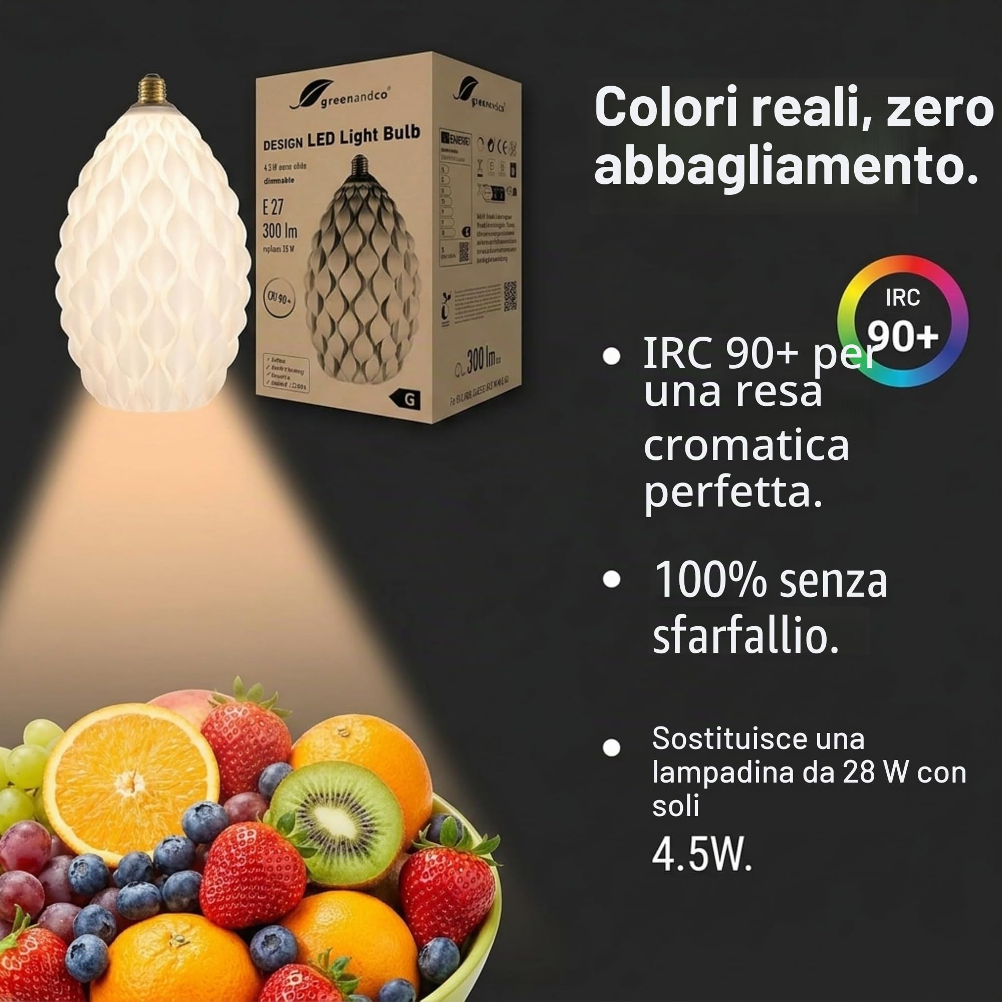 greenandco lampada di design a LED bianca | Fiore | dimmerabile | E27 | 4,5W 300lm | 3000K bianco caldo | CRI 90+ | senza sfarfallio | 180° | 230V | PLA biodegradabile | 170 * 283mm
