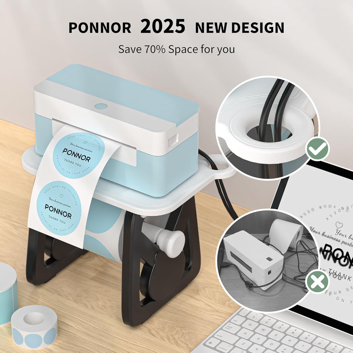 PONNOR Label Holder for Rolls and Fanfold Labels, Thermal Sticker Holder for Desktop Printer, Fragile Stickers for Shipping, Label Stand Accessory Supplies for Home, DIY, Office, Small Business(Black) - Image 4