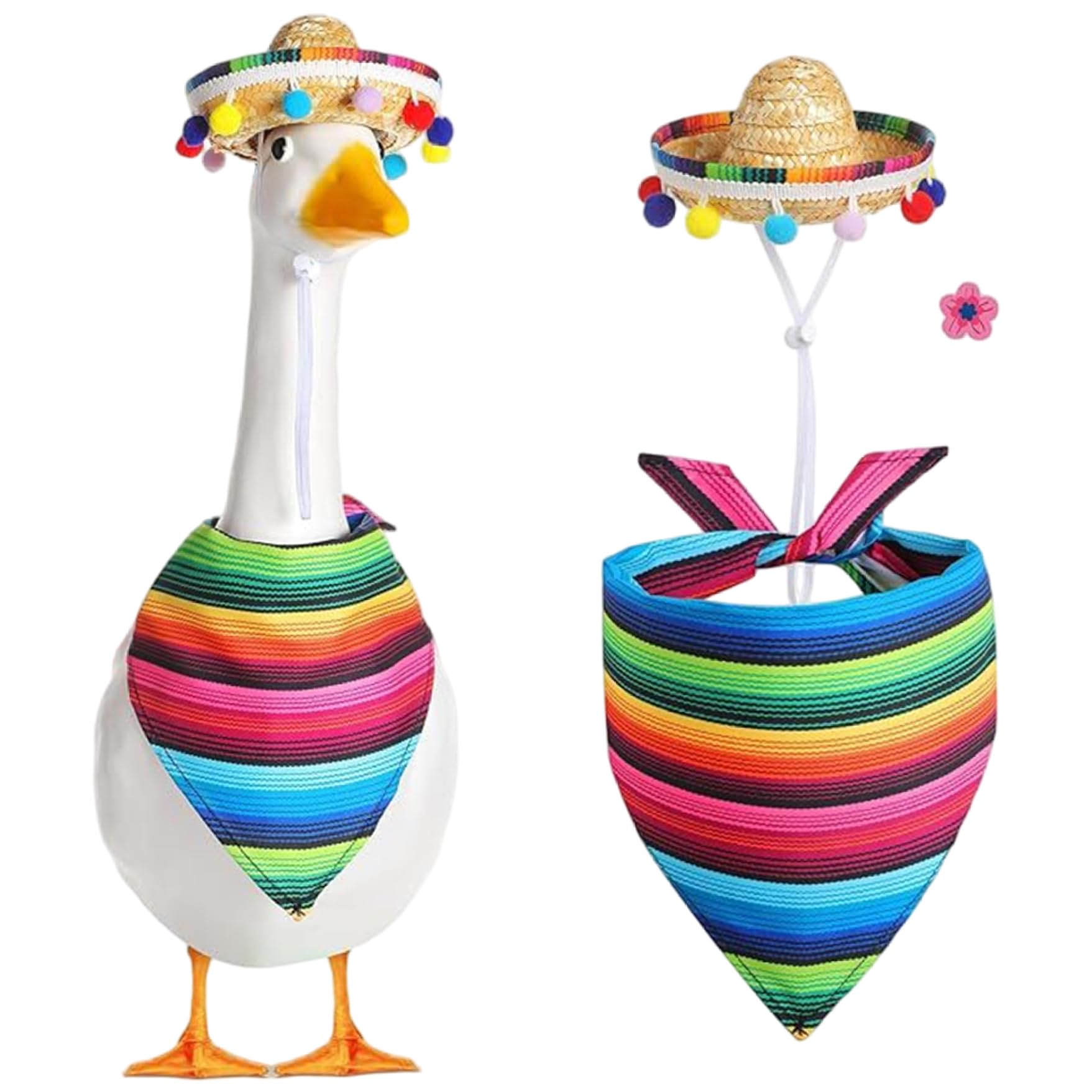 Bemonew Easter Gooses Outfit Gooses Outfits, Cute Easter Outfits with Hairball Straw Hat & Striped Scarf for Lawn Duck Statues Costume for Party Yard Outdoor