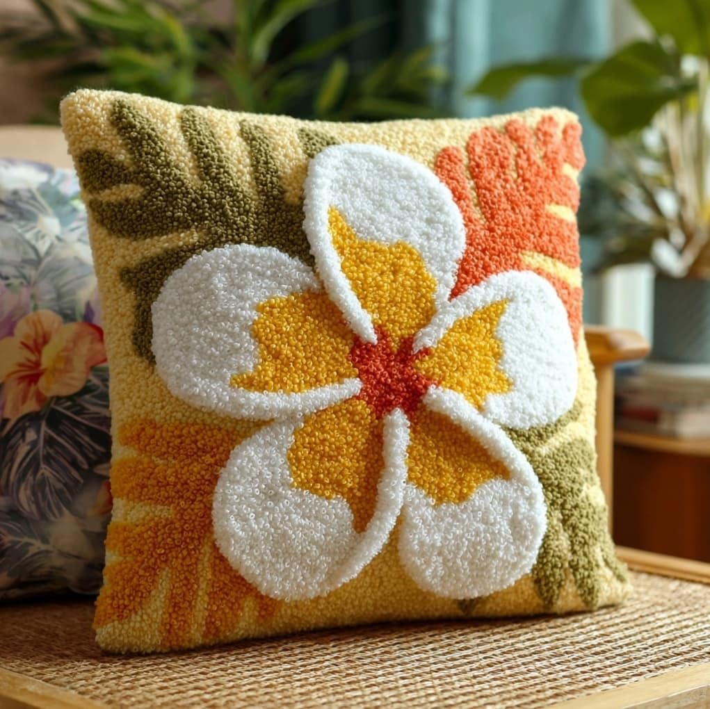 AxiangziK Latch Hook Cushion Kit 17x17in,Frangipani
