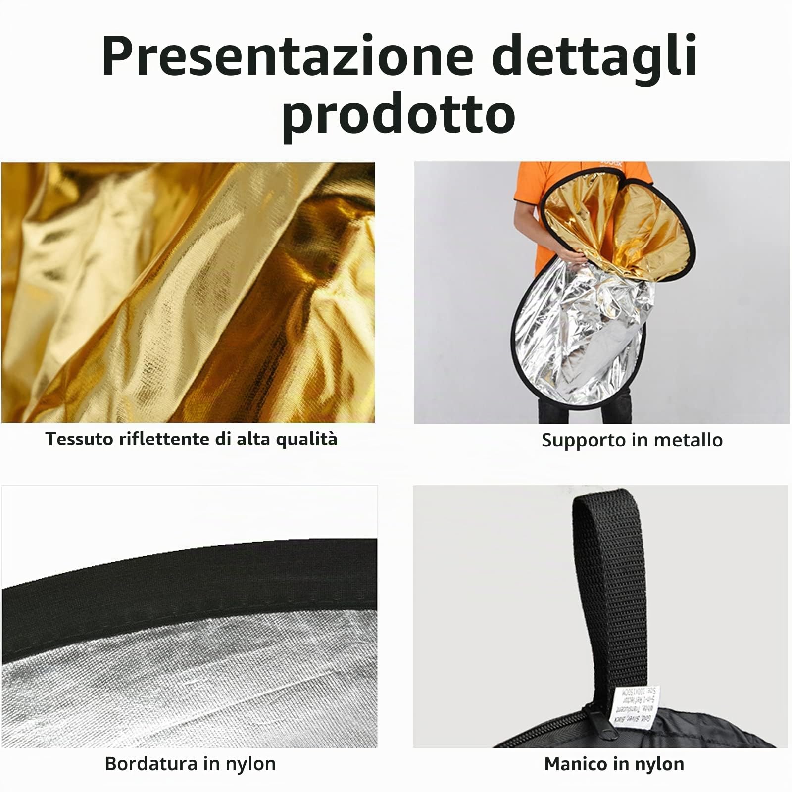 GODOX Riflettori pieghevoli per fotografia con custodia per il trasporto set per fotografia riflettore, diffusore di luce per studio (5in1 90 * 120cm)