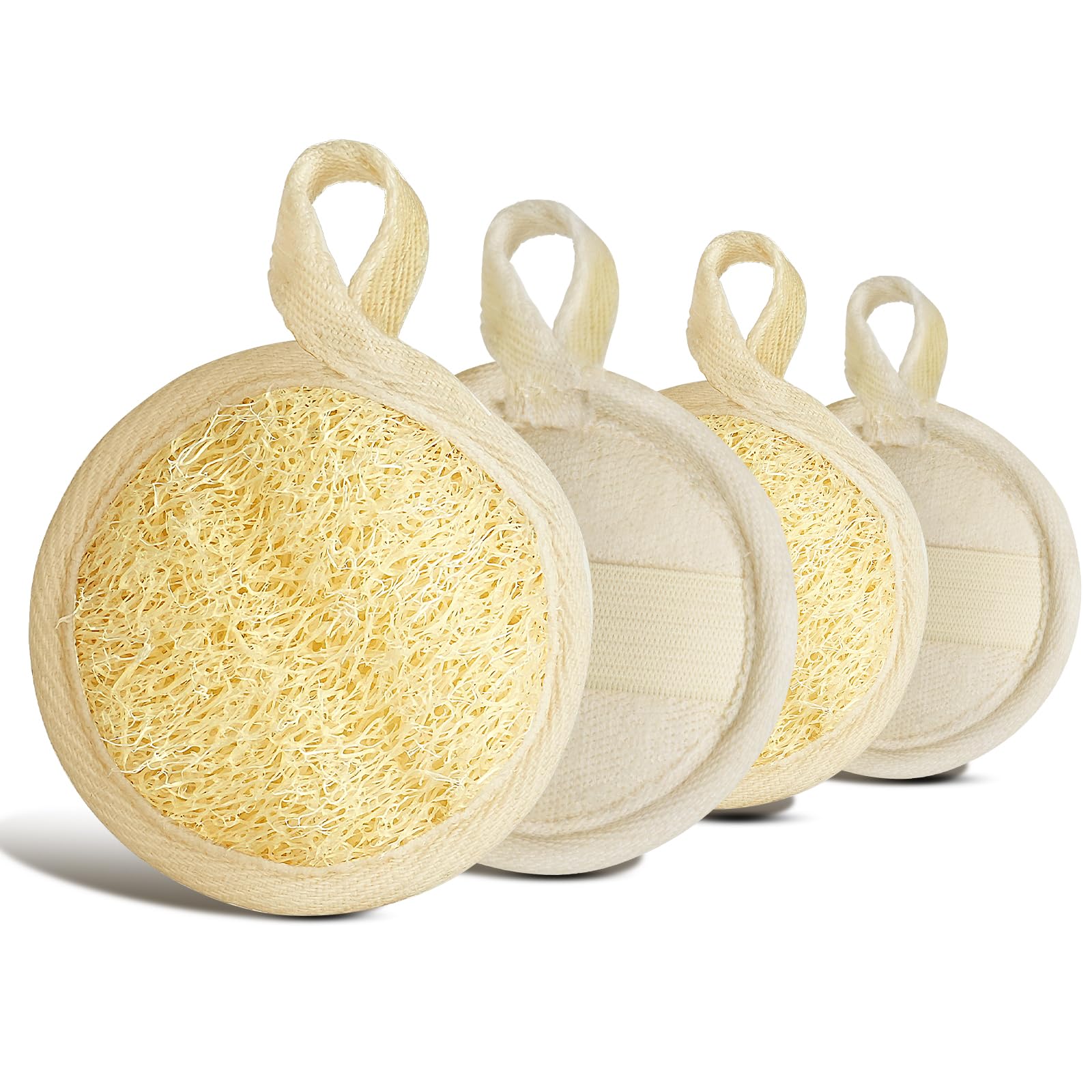AOOWU Peeling do twarzy z trukwy do twarzy, 4 sztuki, gąbka z pianki Loofah, biodegradowalna gąbka pod prysznic, naturalne wkładki z gąbki trukwy, oczyszczanie wągrów, złuszczanie