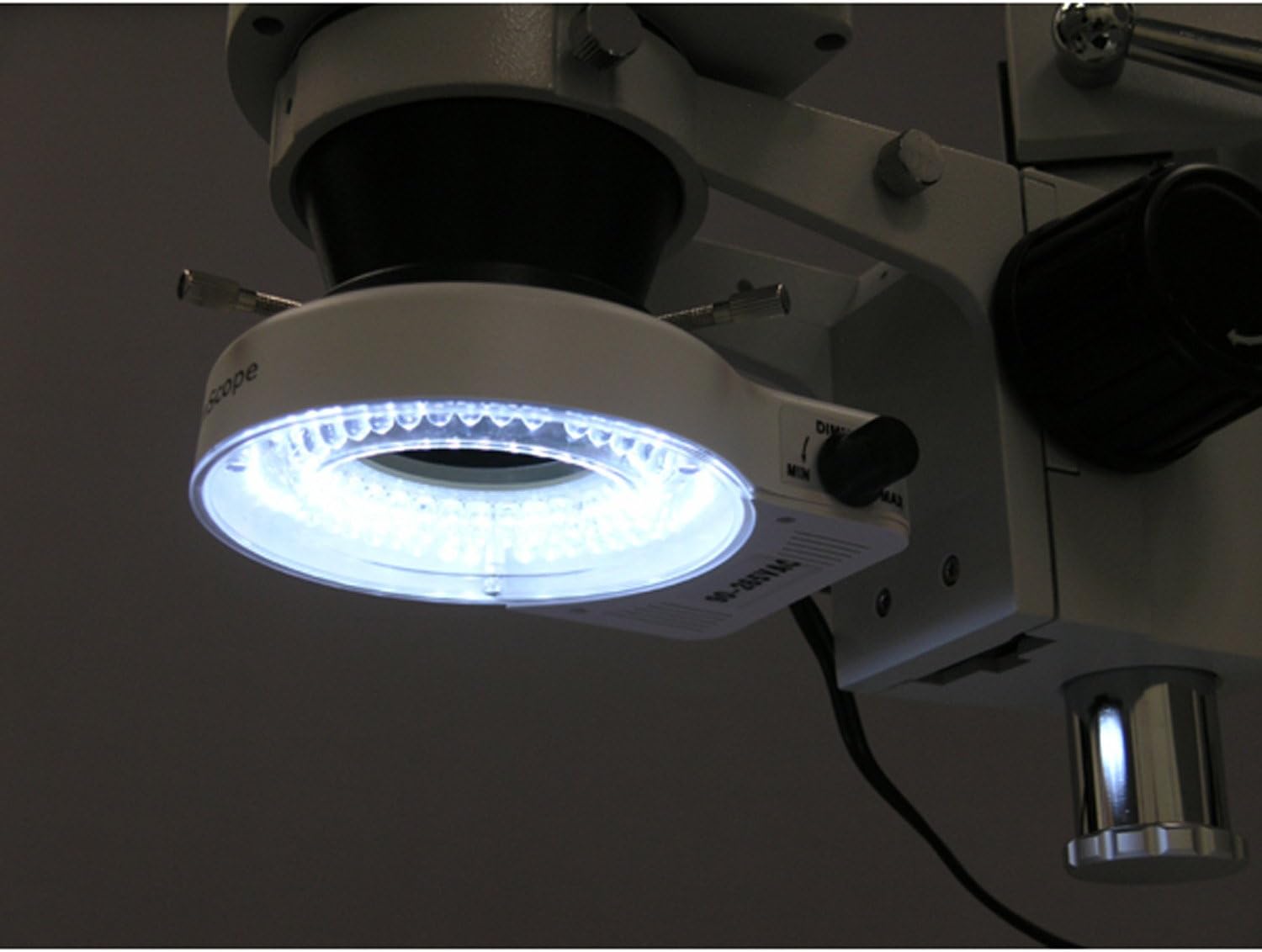 Limited Stock AmScope SM-4BZ-80S Professional Binocular Stereo Zoom Microscope, WH10x Eyepieces, 3.5X-90X Magnification, 0.7X-4.5X Zoom Objective, 80-Bulb LED Ring Light, Double-Arm Boom Stand, 90V-265V, Includes 0.5x and 2.0x Barlow Lenses