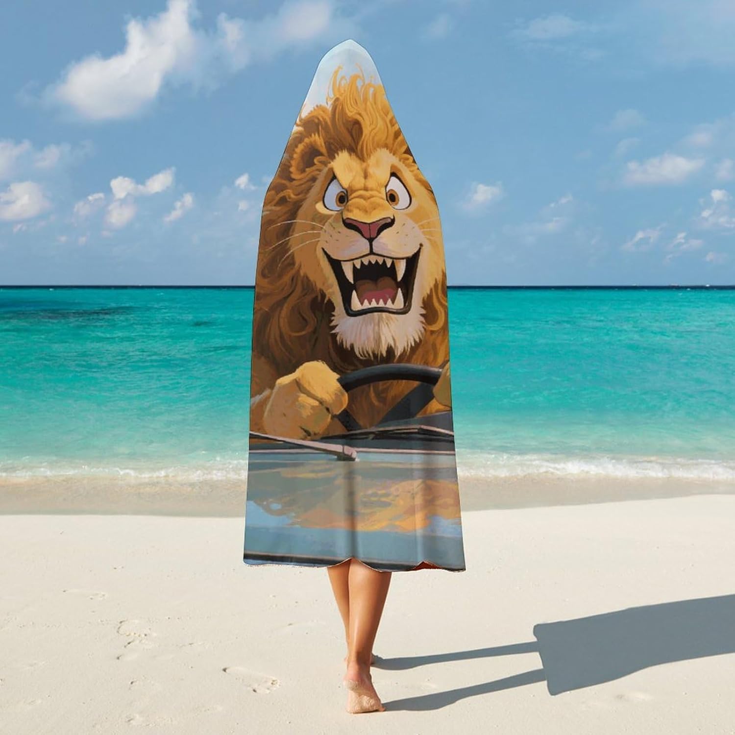 Lion Driving Wearable Fleece Blanket with Hood for Men & Women Oversized Hoodie Blanket Soft Cozy Gift-