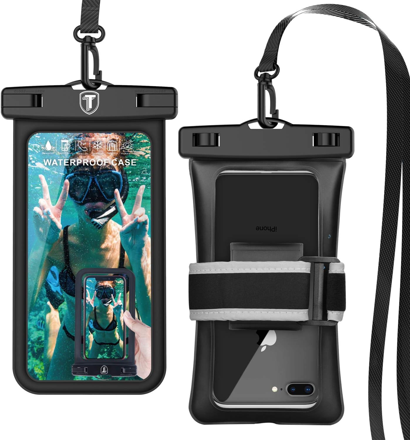 Takfox [Floating] Waterproof Phone Pouch for Samsung Galaxy S25 Ultra S24 Plus S23+ S22 Note 20 Ultra A16 A15 A14 A13 A51 A71 A35 A36 5G iPhone 16E 16 15 14 Pro Max XS XR Cell Phone Dry Bag Case-Black