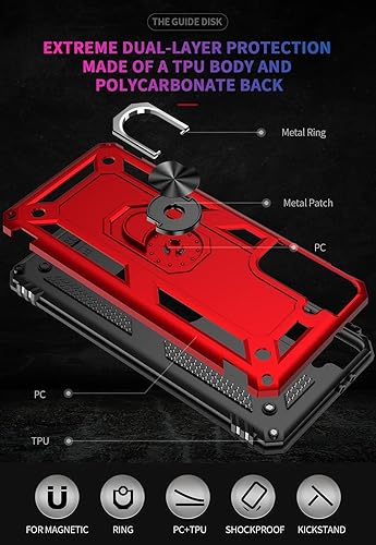Miniatura 5 de Funda para Galaxy S21 Plus 5GS21+ SM-G996U con protector de pantalla de vidrio templado, grado militar magnético para Samsung Galaxy S21 Plus (rojo)