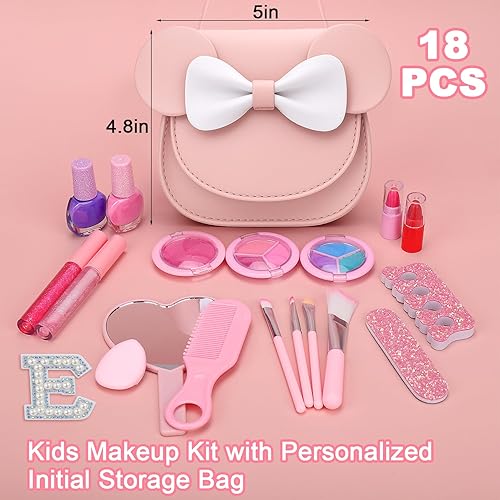 Miniatura 3 de Maquillaje no tóxico para niñas pequeñas, juegos de maquillaje real seguros para niñas de 3 a 8 años con bolsa E inicial, kit de maquillaje para