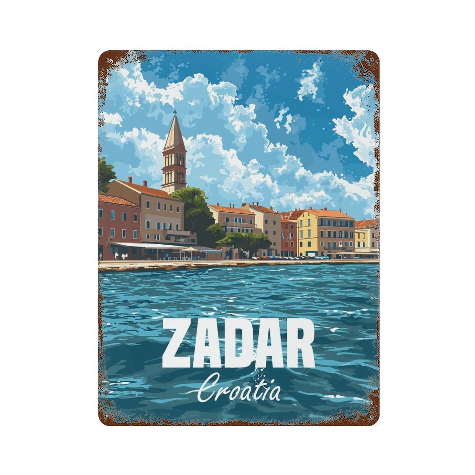 Zadar Croatia Weathered Tin Sign 15.7"x11.8", Vintage Wall Decor for Garage, Pub Or Kitchen