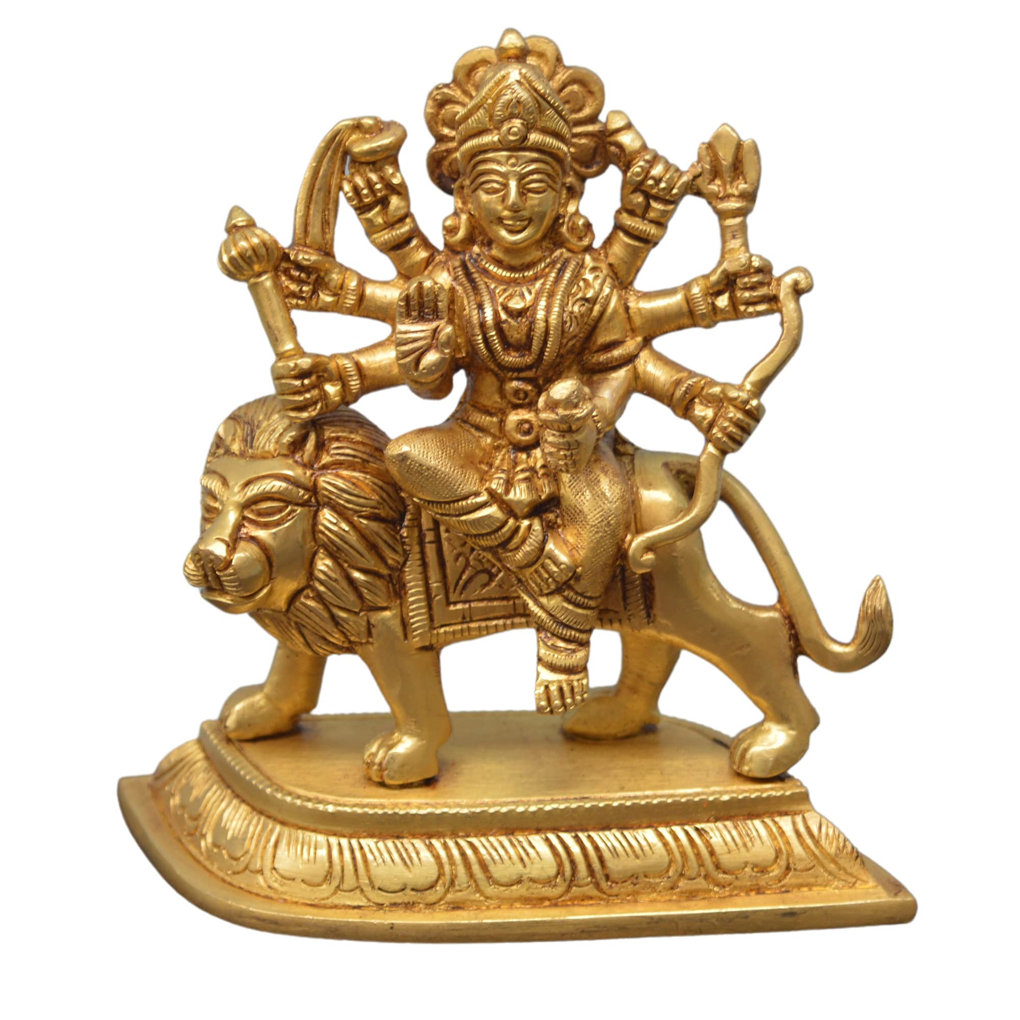 KALARAMBH Brass Ambe Maa Idol for Navaratri, Diwali, Durga Puja for Home Office Temple Mandir Pooja Puja Room | Yellow – 4.9 x 2.2 x 5 Inch (L x W x H)