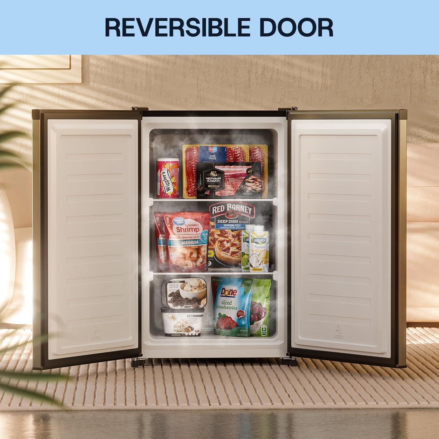 Upstreman 3.0 Cu.ft Small Mini Freezer Upright Freezer with Reversible Door, Fast Cooling, 5 Adjustable Thermostat, Stand Up Freezers with Ice Trays Defrosting Tools for Home, Dorm (Silver)