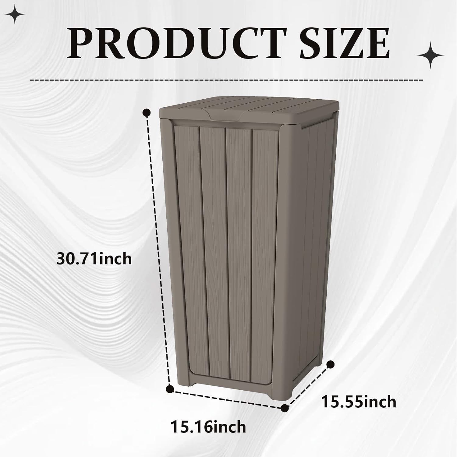 Outdoor Trash Can with Lid, 32 Gallon Waterproof and UV-Resistant Garbage Cans,Resin Outside Trash Can for Porch, Backyard, Kitchen, Easy Clean and Assemble(Grey,32Gallon)