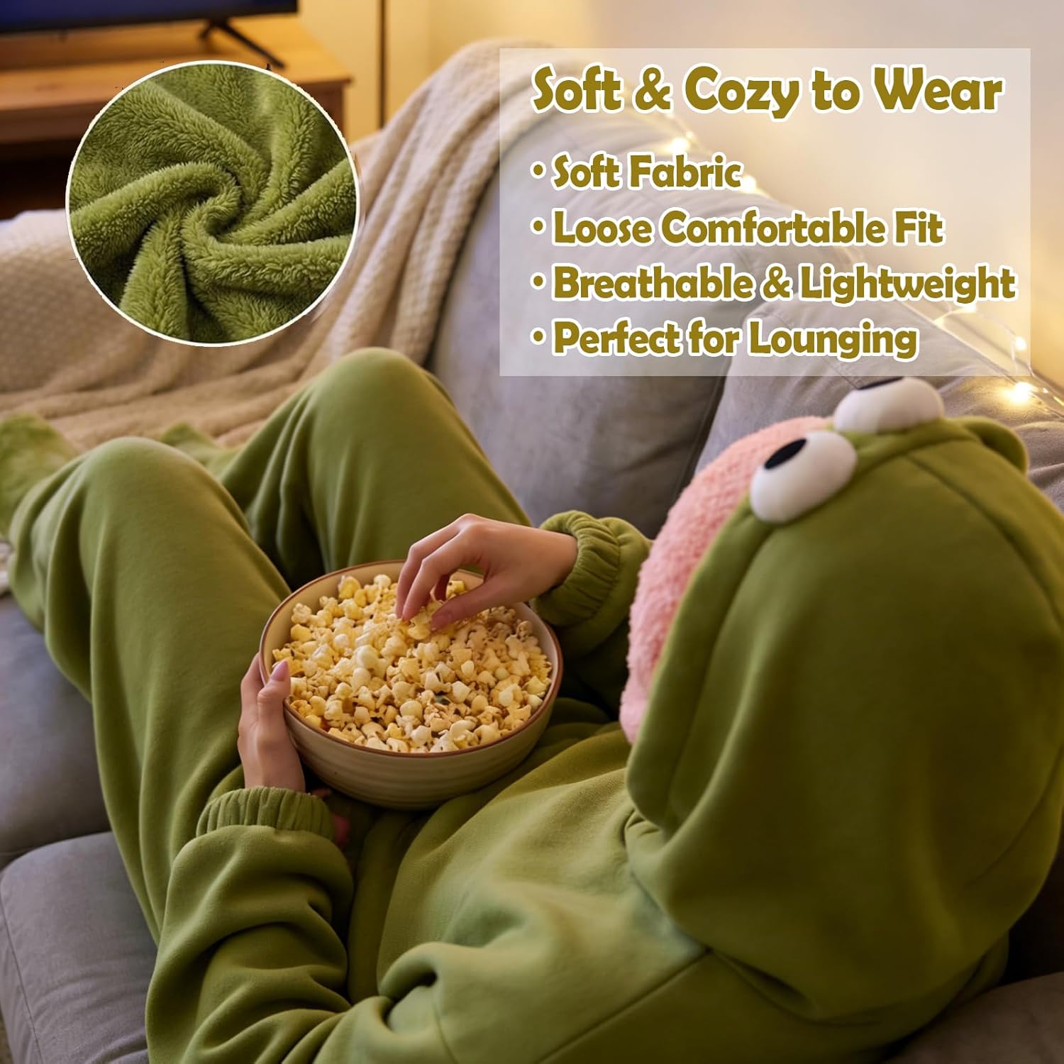 Silly Onesie Green Plush Monster Onesie Pajamas, Wearable Big Mouth Creature Blanket Hoodie, Adult Cozy Sleeping Bag Costume