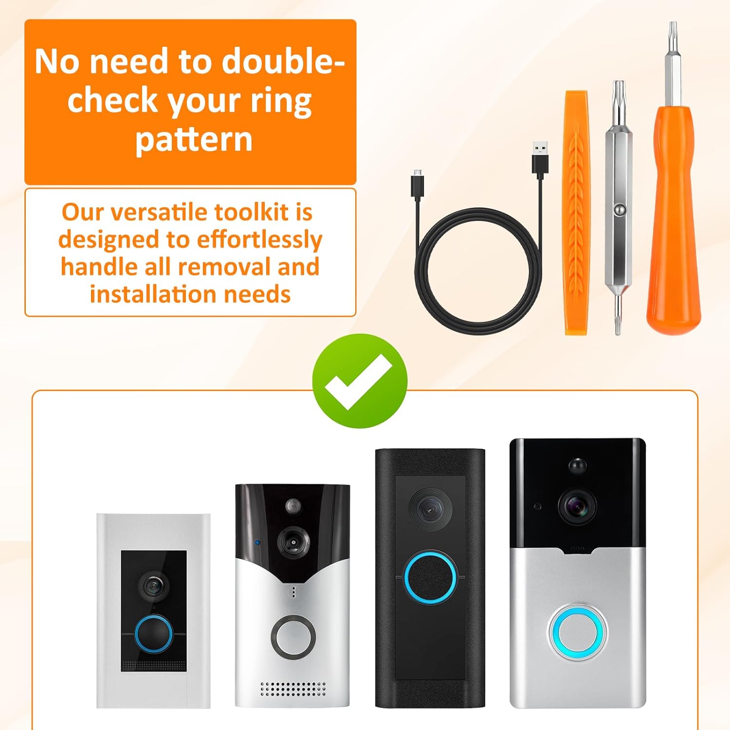 Ring Screwdriver Replacement Tool Kit – Double-Ended T6 & T15 Ring Screwdriver, Pry Tool, and Charging Cable, Doorbell Screwdrivers Replacement Bit for All Models Rings Video Doorbells Maintenance Kit