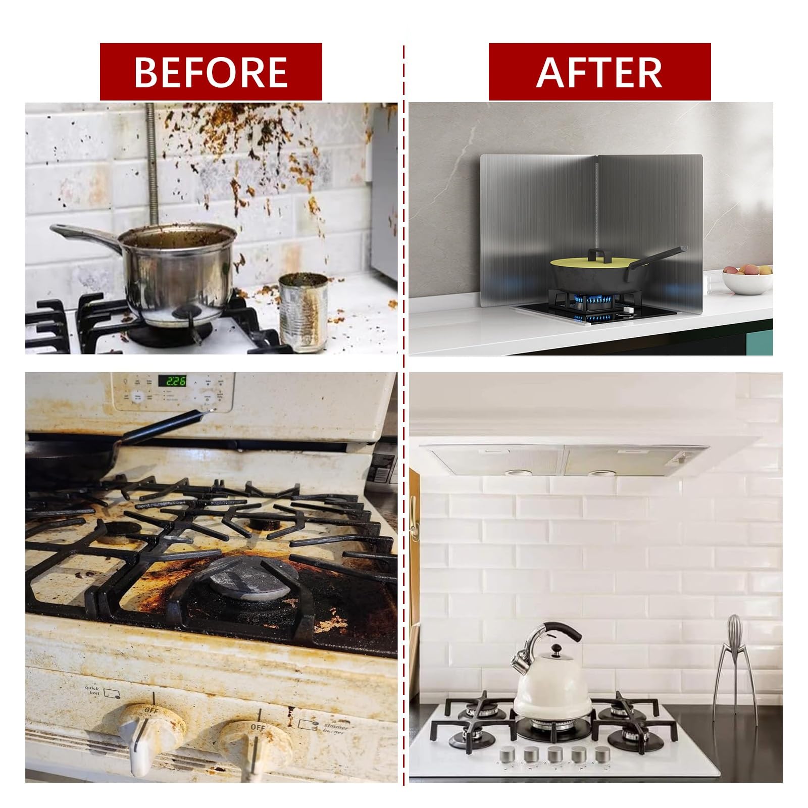 2 Lados Panel Protector Salpicaduras Cocina Plegable, Protector Pared Antisalpicaduras Cocina, Plegabl Protector De Aceite Estufa De Gas Accesorios Cocina, Aceros Inoxidables, Fácil De Plegar(40x40cm)