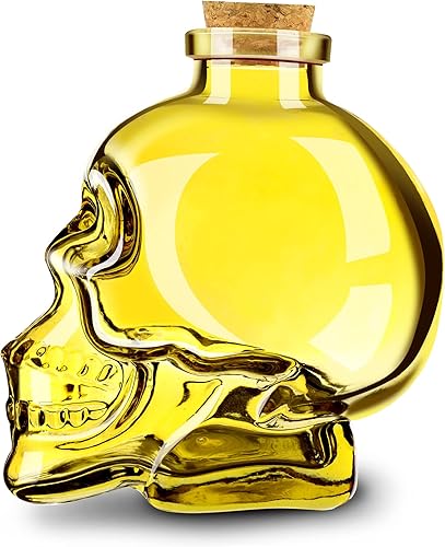 Decantador de calavera de cristal, botella de vodka de calavera de cristal, botella de cristal de whisky, regalos para hombres (4.1 fl oz, amarillo)