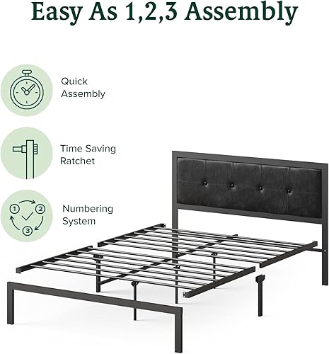 Miniatura 4 de Plataforma clásica para cama de la marca Zinus, de cuero sintético, con listones de soporte hechos de aluminio, tamaño doble, Acero, Negro