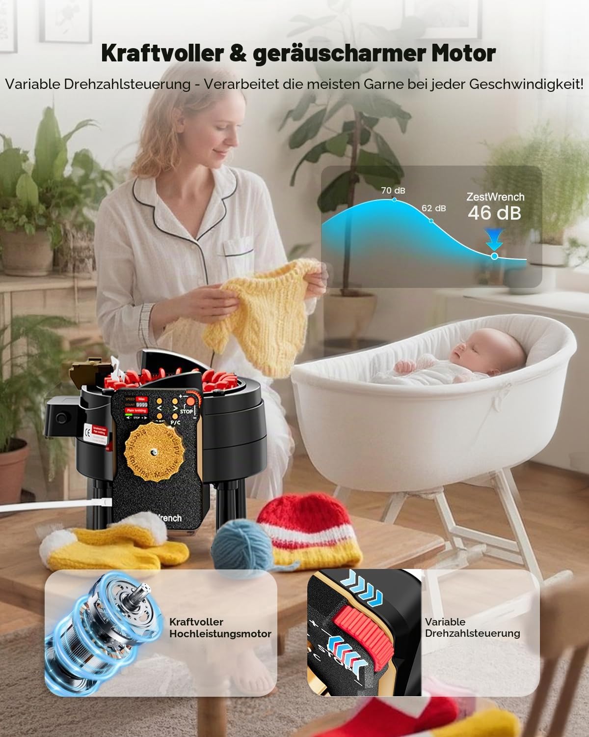Adapter für elektrische Strickmaschinen von Addi, 22 Nadeln, automatisches Zubehör, LCD-Panel und Reihenzähler