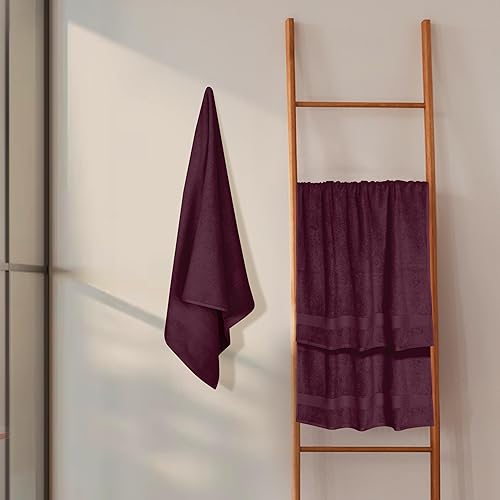 Miniatura 4 de GLAMBURG Juego de 4 toallas de baño de algodón de alta calidad, 100% algodón puro, 4 toallas de baño de 27 x 54 pulgadas, ideal para uso diario,