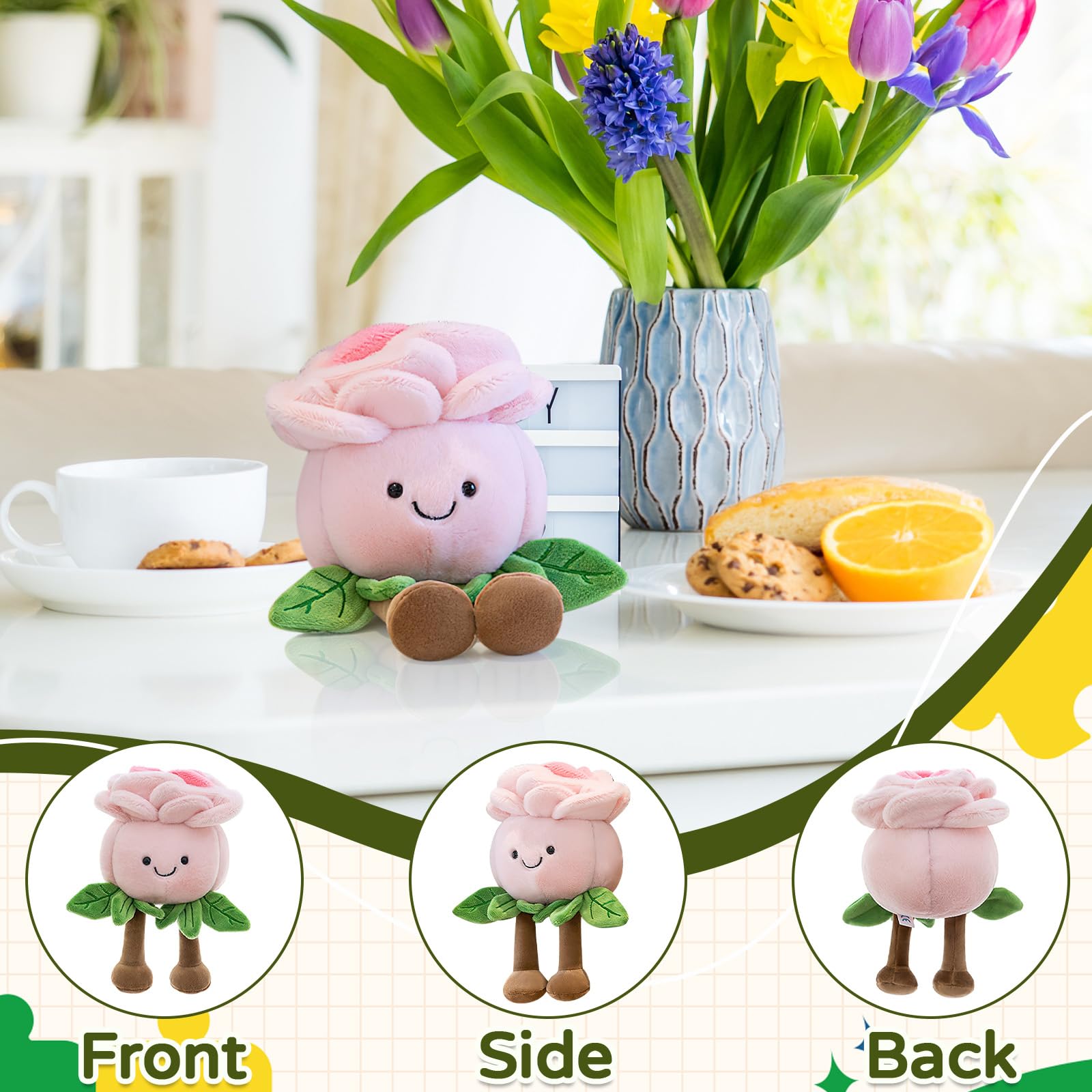 XIMEY Plantas de Peluche, Peluche Planta, Suculenta Artificial, Decoración de Maceta, Muñeca de Juguete para Niños y Bebés, Suave y Lavable, Regalo de Cumpleaños 20 cm (Rosas) — view 2